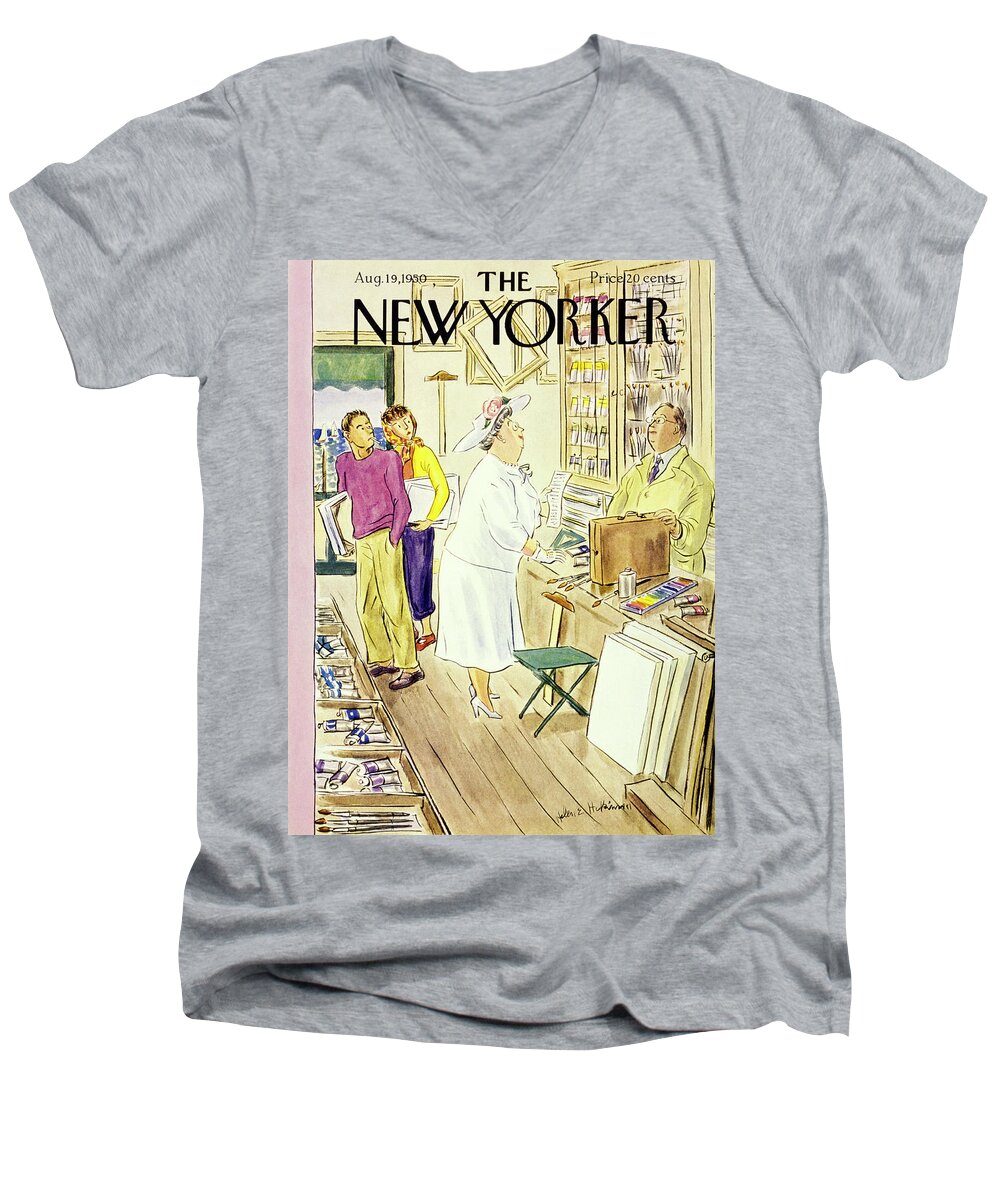 Matron Men's V-Neck T-Shirt featuring the painting New Yorker August 19 1950 by Helene E Hokinson