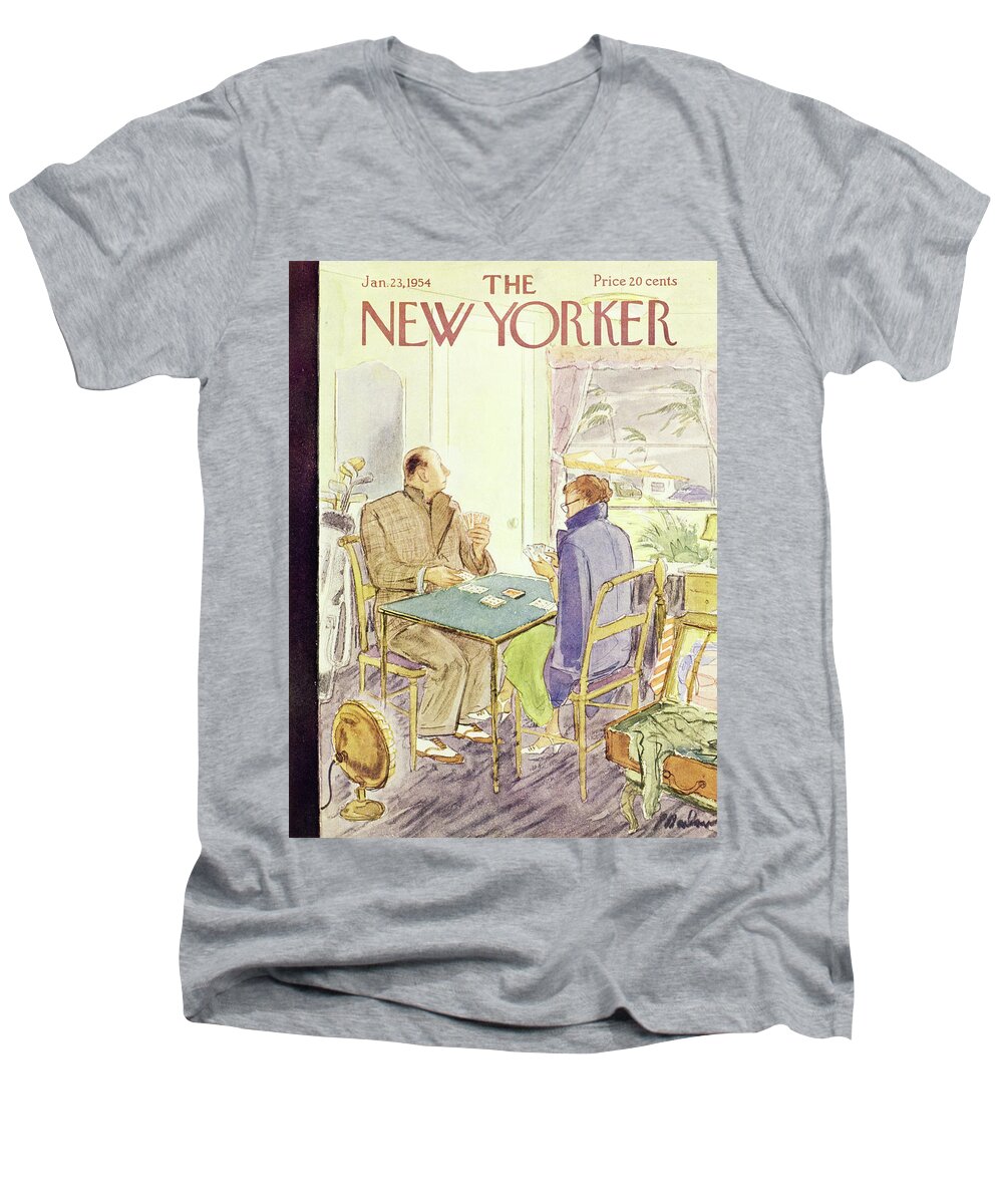 Vacation Men's V-Neck T-Shirt featuring the painting New Yorker January 23 1954 by Perry Barlow