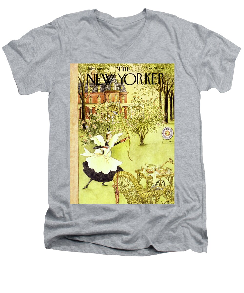 Maid Men's V-Neck T-Shirt featuring the painting New Yorker July 15 1950 by Mary Petty