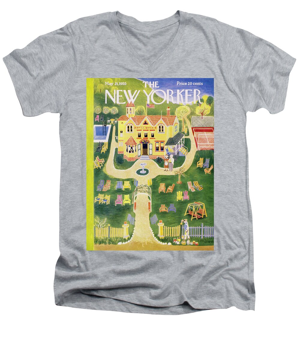 Hotel Men's V-Neck T-Shirt featuring the painting New Yorker May 21 1955 by Ilonka Karasz