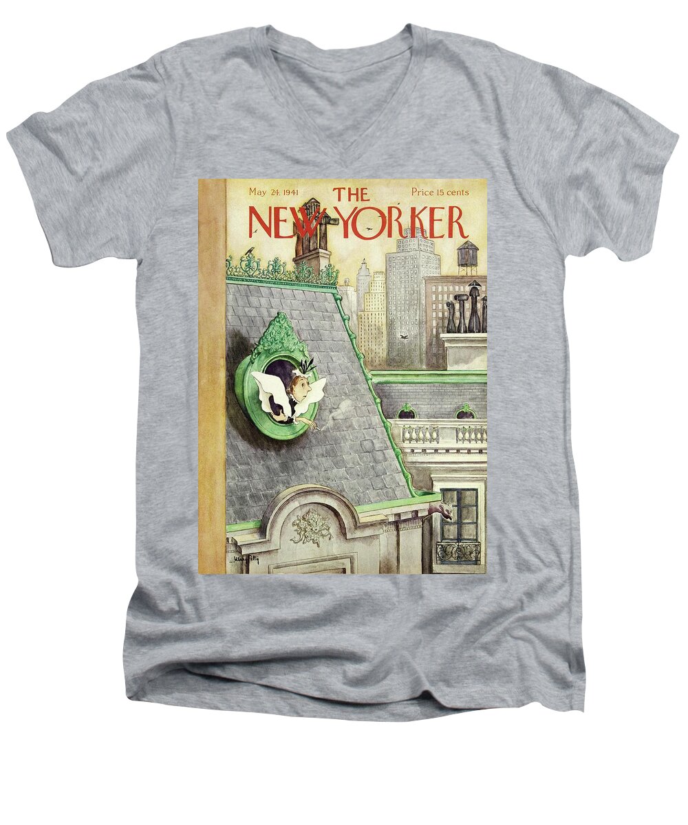 Smoking Men's V-Neck T-Shirt featuring the painting New Yorker May 24 1941 by Mary Petty
