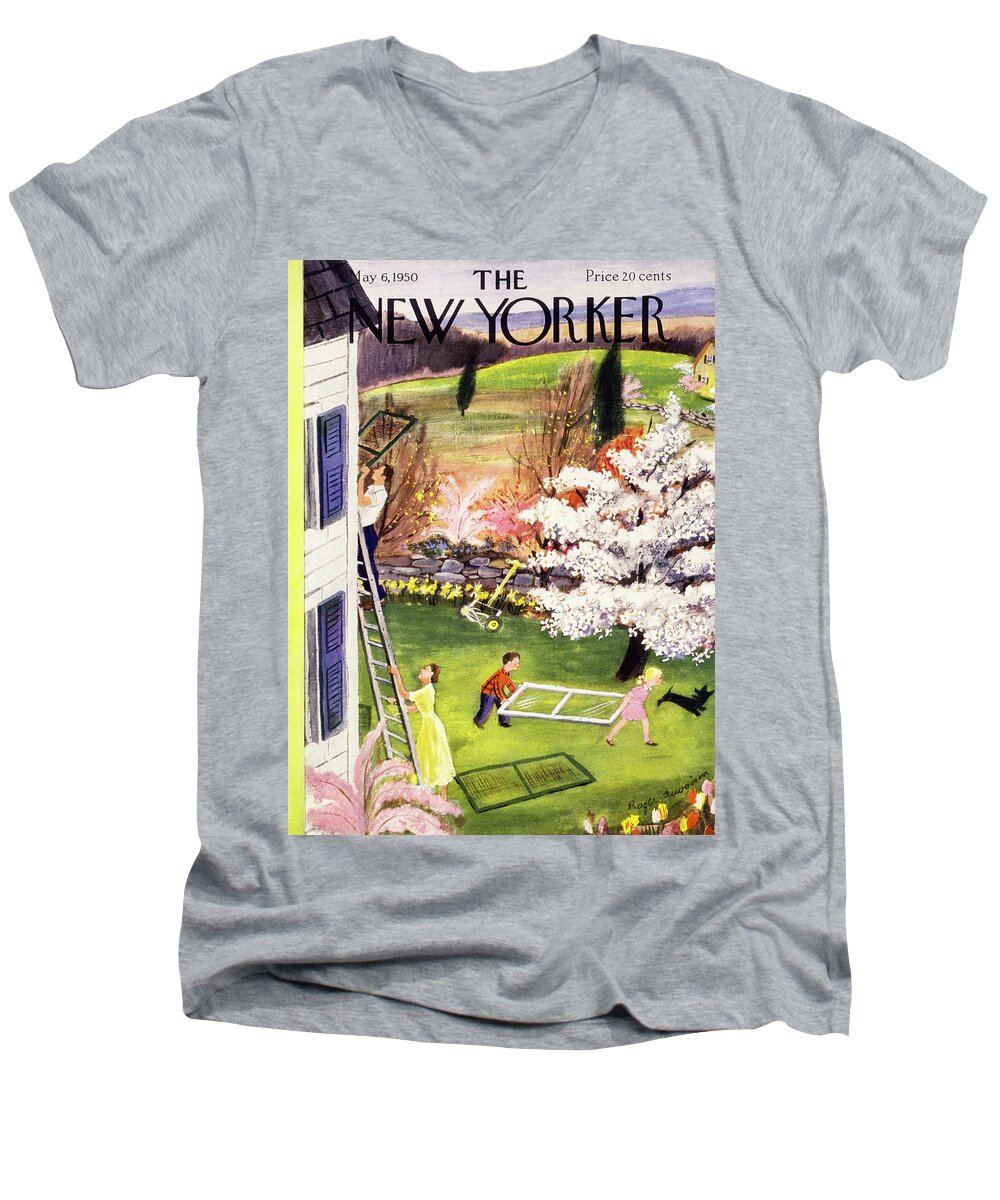 Family Men's V-Neck T-Shirt featuring the painting New Yorker May 6 1950 by Roger Duvoisin