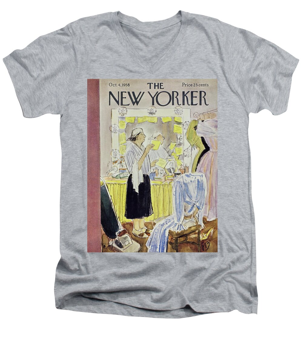 Theater Men's V-Neck T-Shirt featuring the painting New Yorker October 4 1958 by Perry Barlow