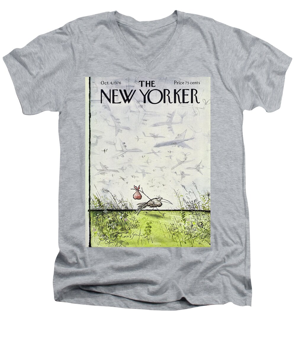 Travel Men's V-Neck T-Shirt featuring the drawing New Yorker October 4 1976 by Ronald Searle