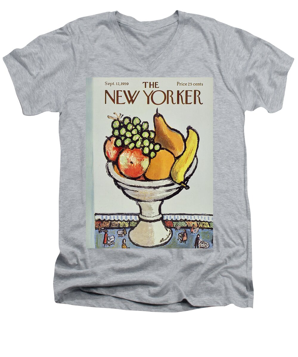 Fruit Men's V-Neck T-Shirt featuring the painting New Yorker September 12 1959 by Abe Birnbaum