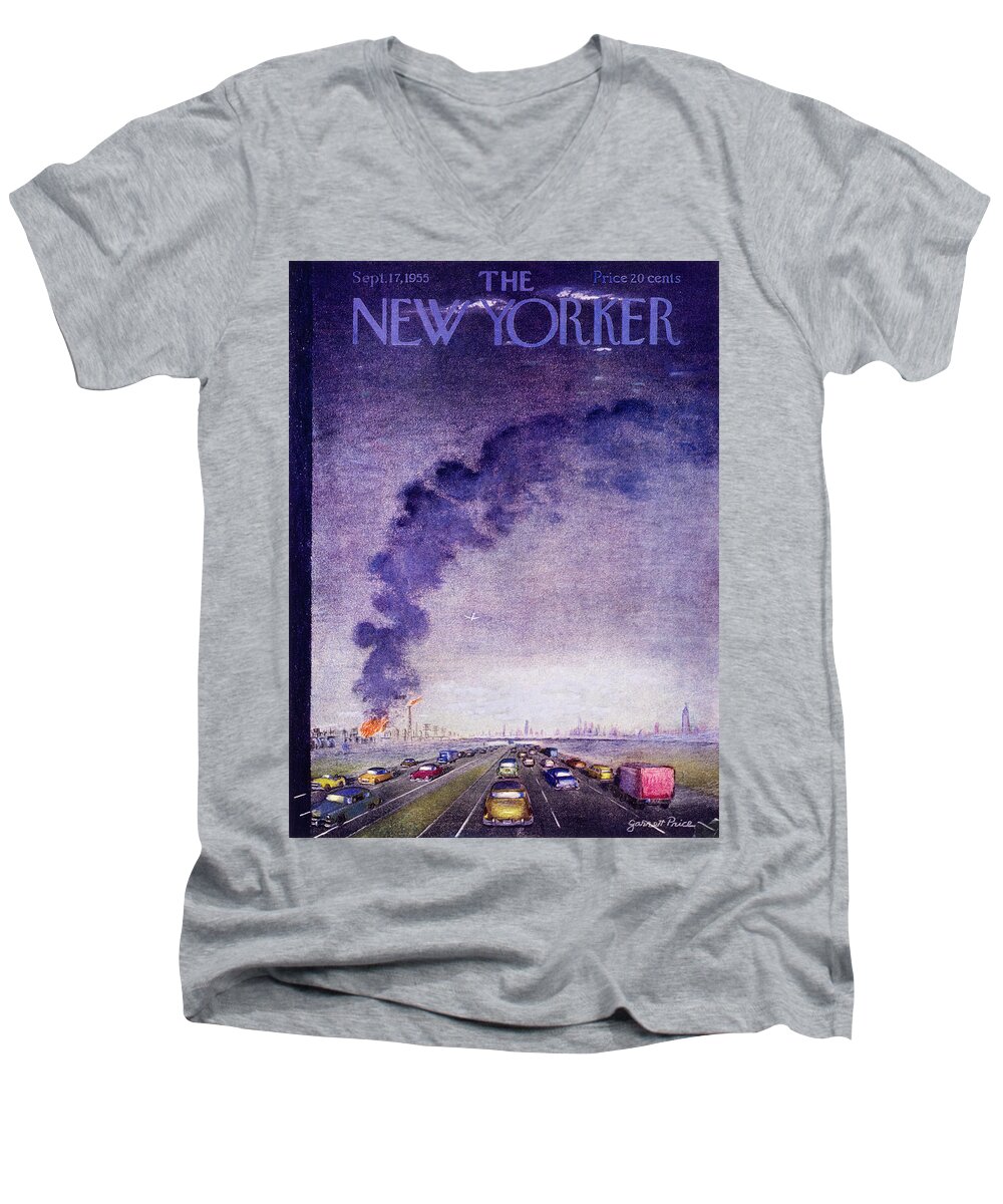 Industrial Men's V-Neck T-Shirt featuring the painting New Yorker September 17 1955 by Garrett Price