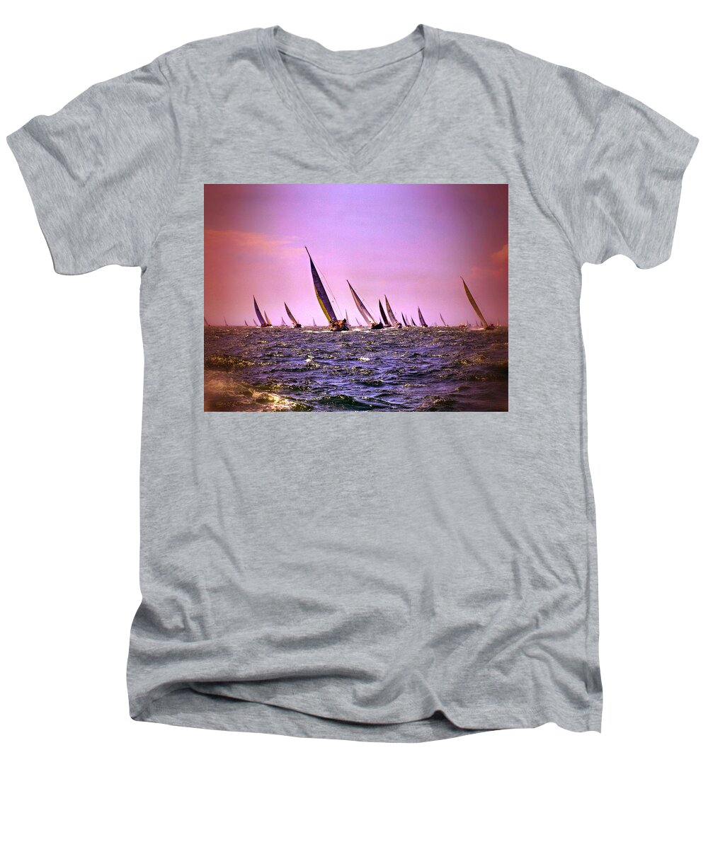 Ocean Men's V-Neck T-Shirt featuring the photograph Next Stop Nantucket by Bruce Gannon