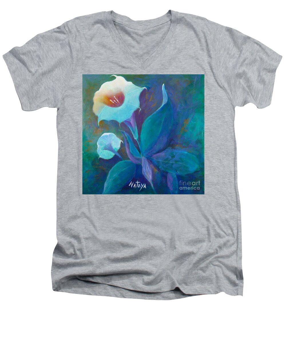 Jimsonweed Men's V-Neck T-Shirt featuring the painting Night Bloomer by Nataya Crow