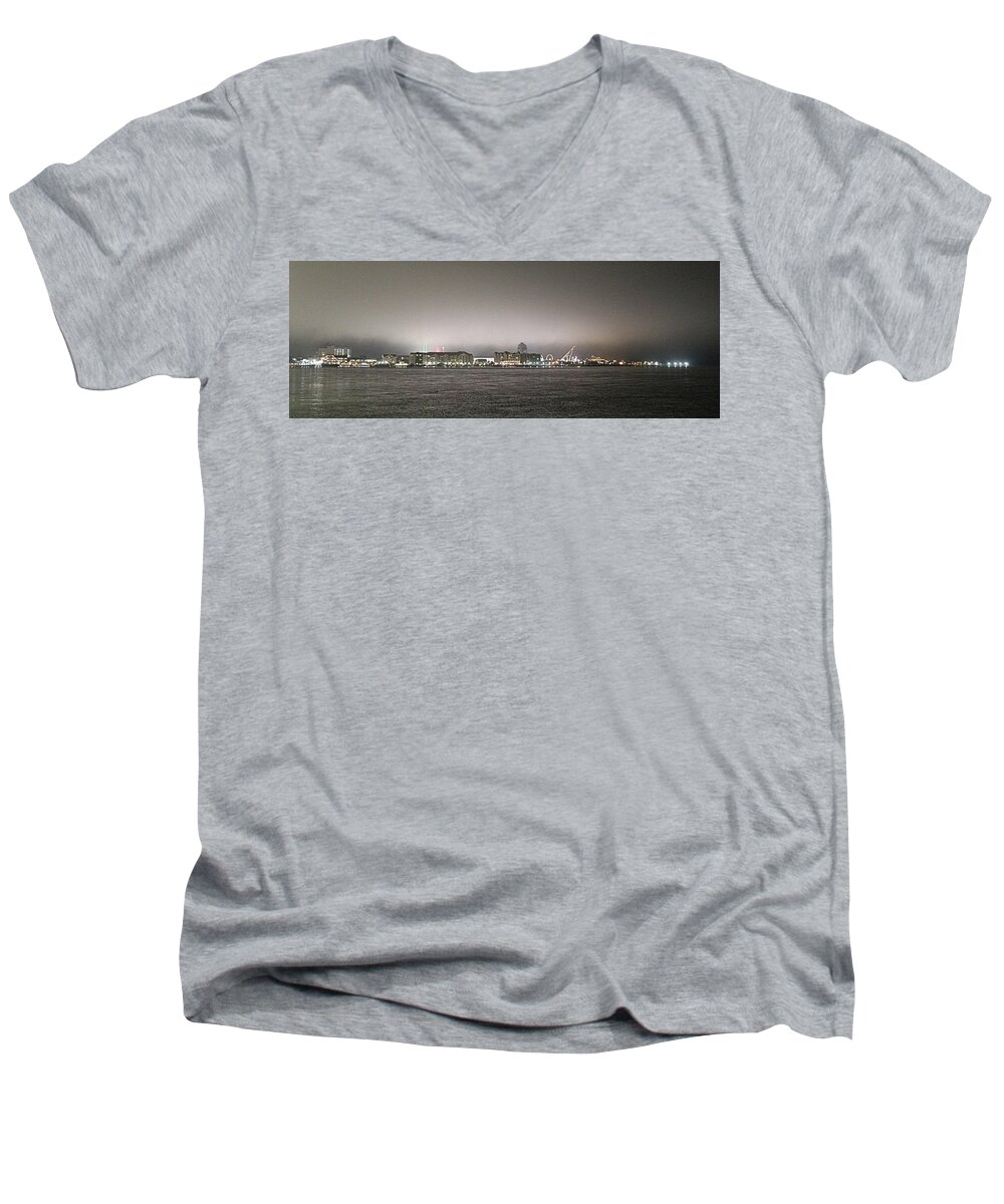 Night Men's V-Neck T-Shirt featuring the photograph Night View Ocean City Downtown Skyline by Robert Banach