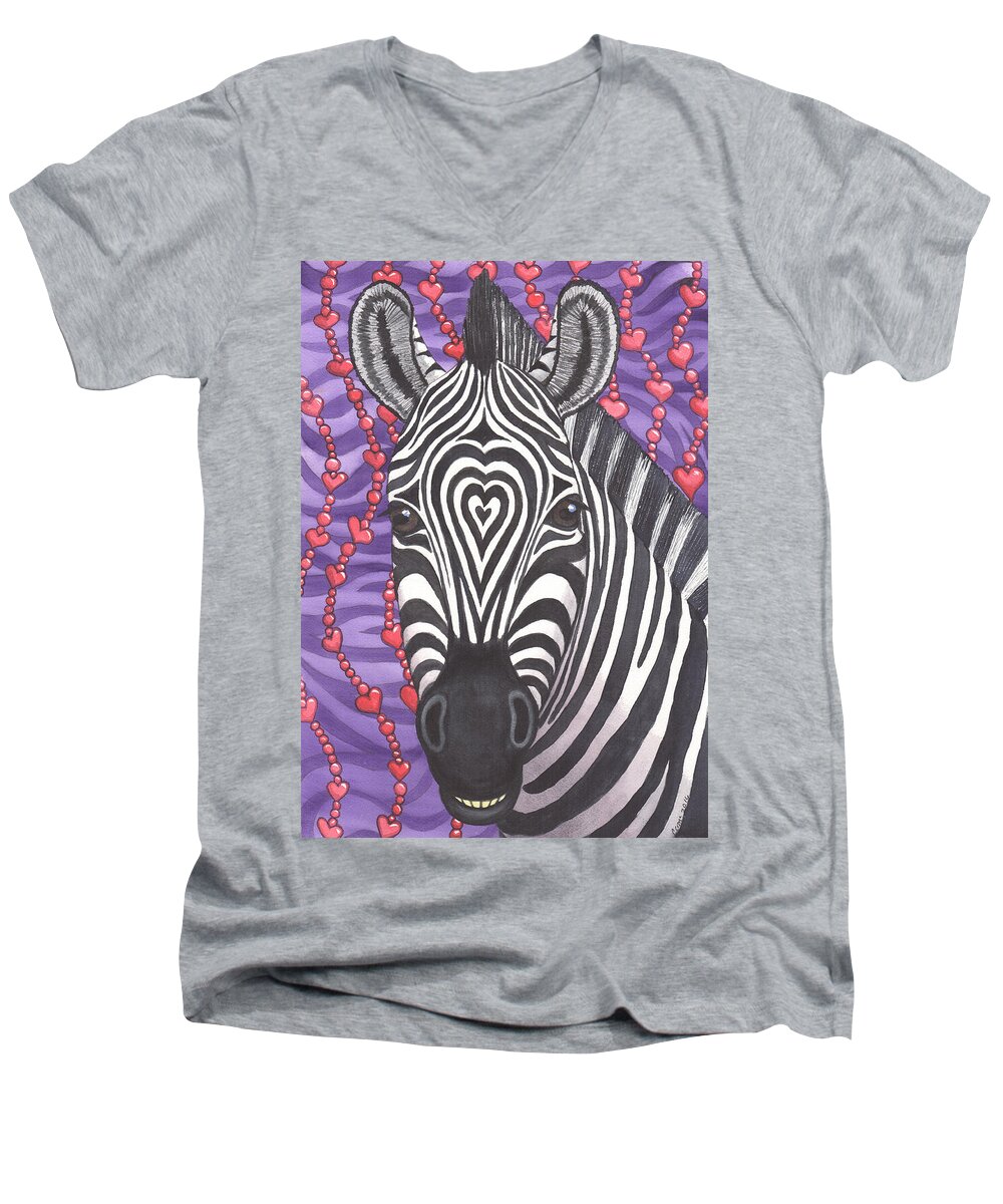 Zebra Men's V-Neck T-Shirt featuring the painting No Gray Area by Catherine G McElroy