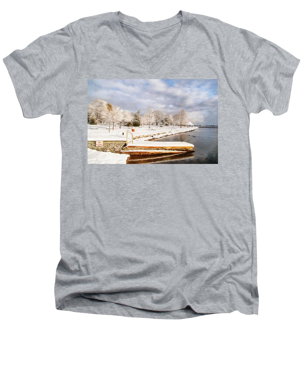 Boat Launch Men's V-Neck T-Shirt featuring the digital art No Swimming by JGracey Stinson