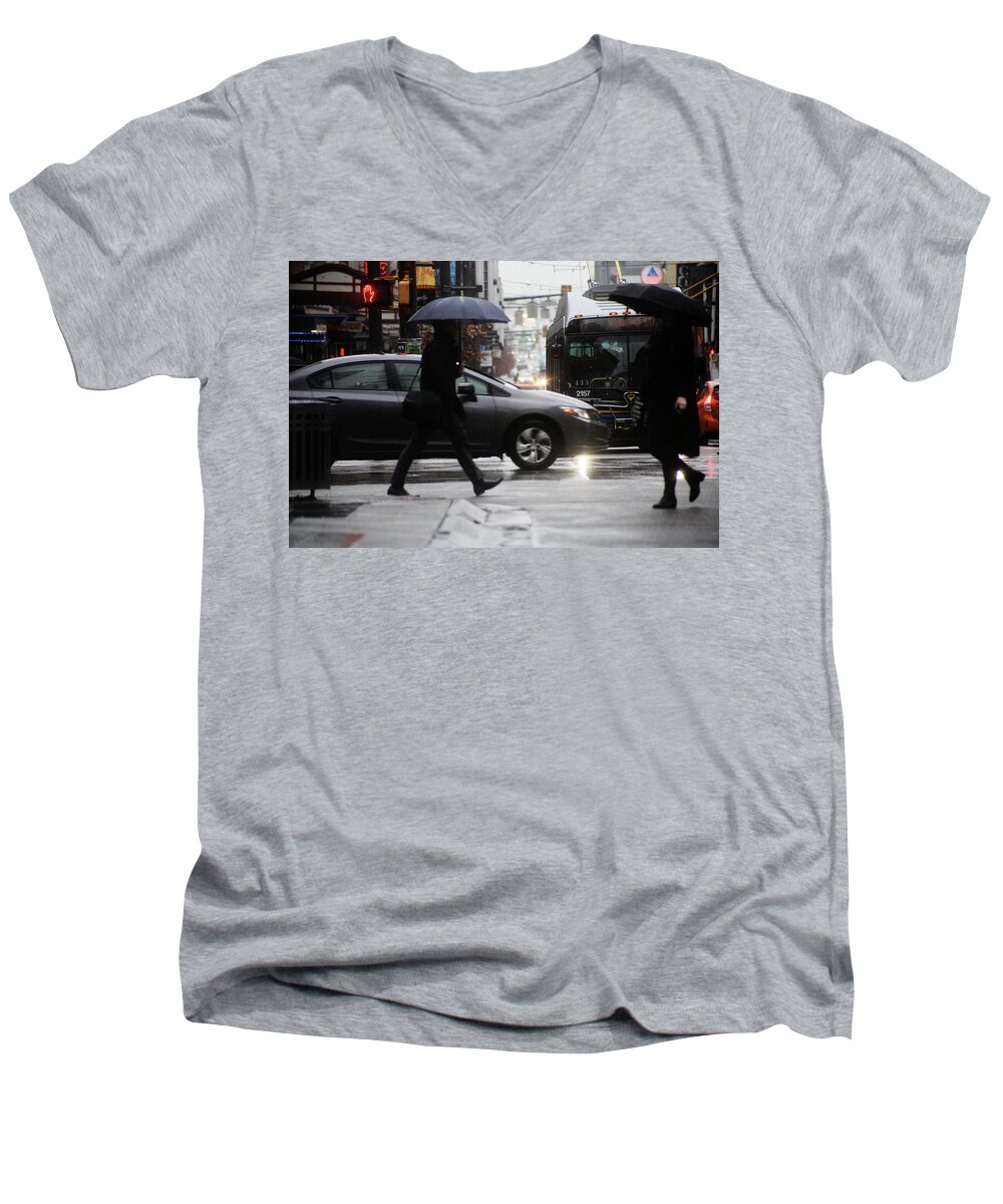 Street Photography Men's V-Neck T-Shirt featuring the photograph No trees sneeze by J C