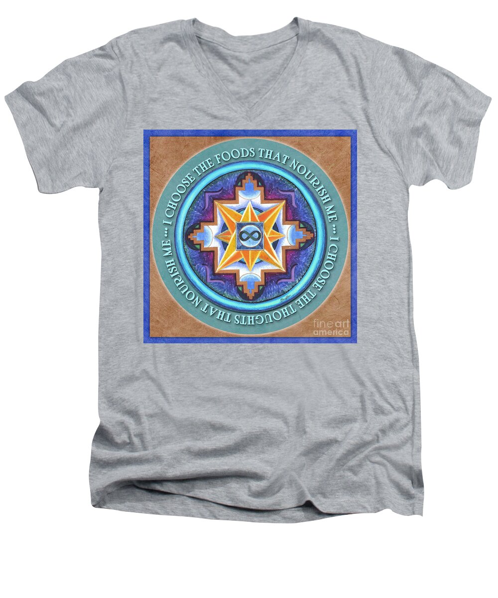 Mandala Men's V-Neck T-Shirt featuring the painting Nourish Mandala Prayer by Jo Thomas Blaine