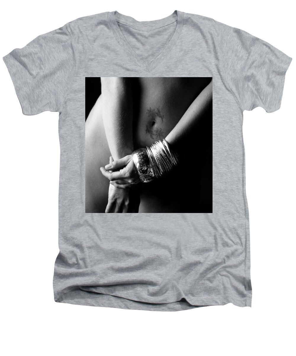 Female Men's V-Neck T-Shirt featuring the photograph Nude Tattoo and Bangles by Jennifer Wright