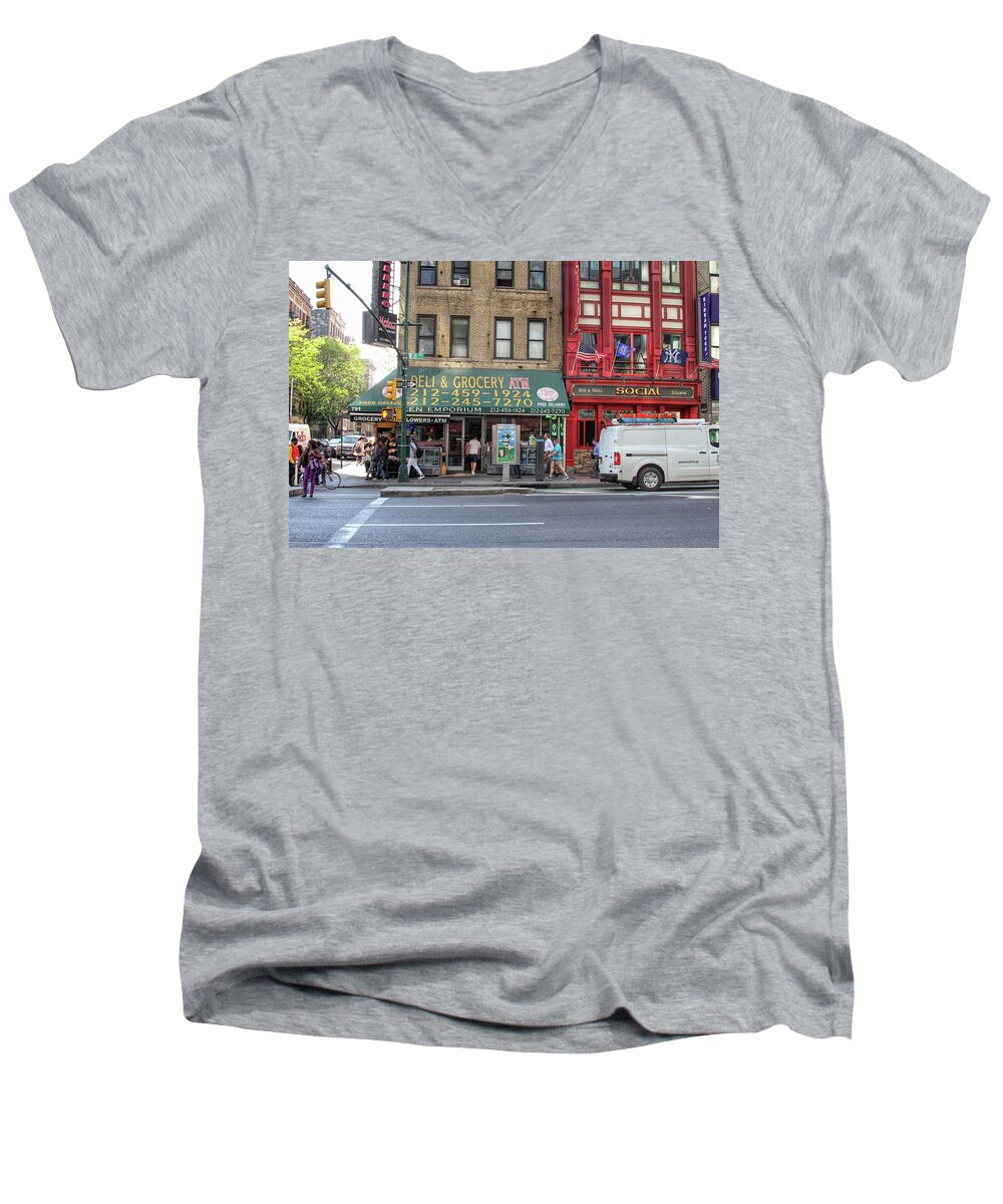Nyc Men's V-Neck T-Shirt featuring the photograph NYC Deli and Grocery by Jackson Pearson