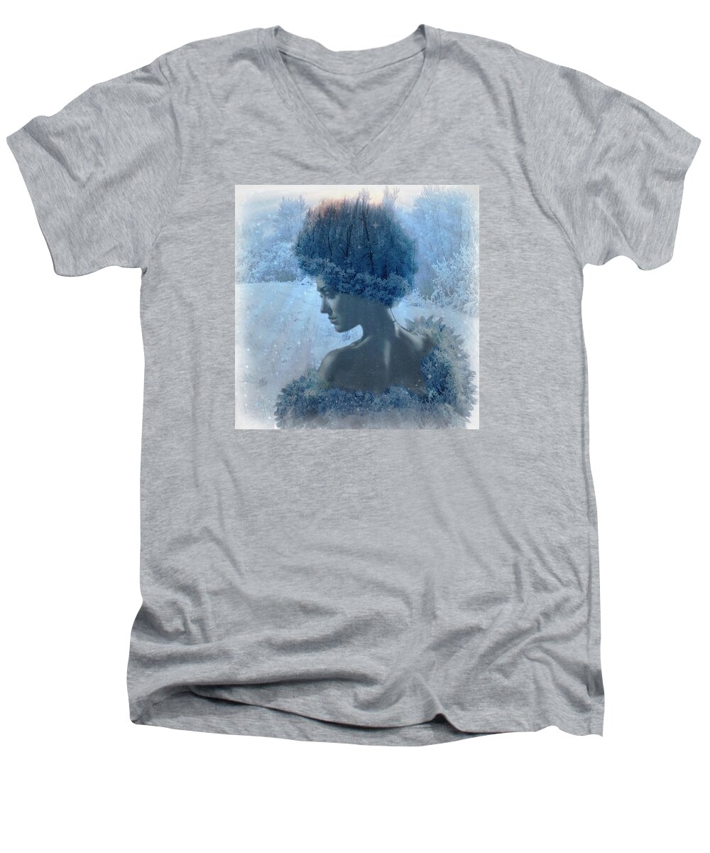 Woman Men's V-Neck T-Shirt featuring the digital art Nymph of January by Lilia S