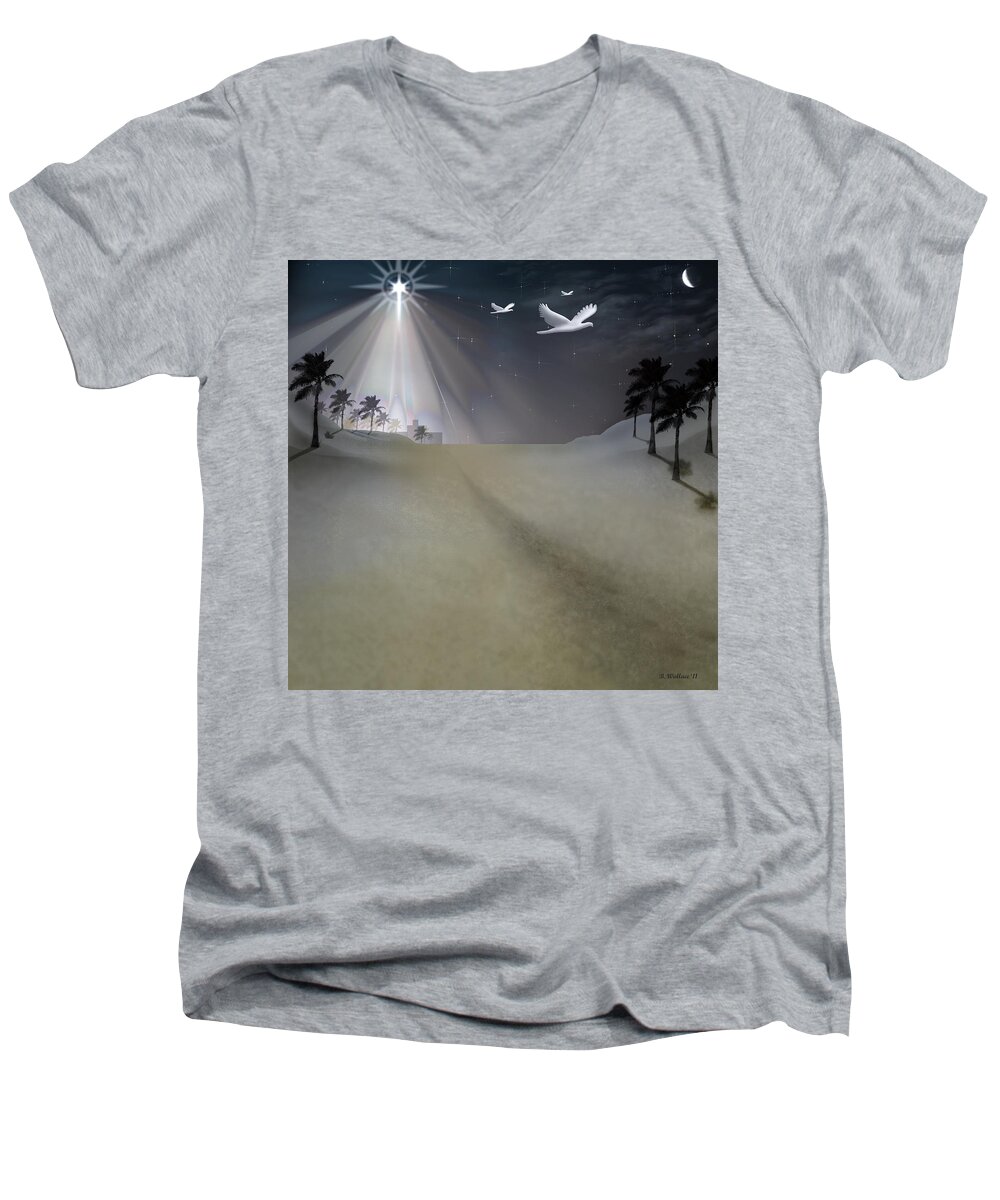 Brian Wallace Men's V-Neck T-Shirt featuring the digital art O Little Town by Brian Wallace
