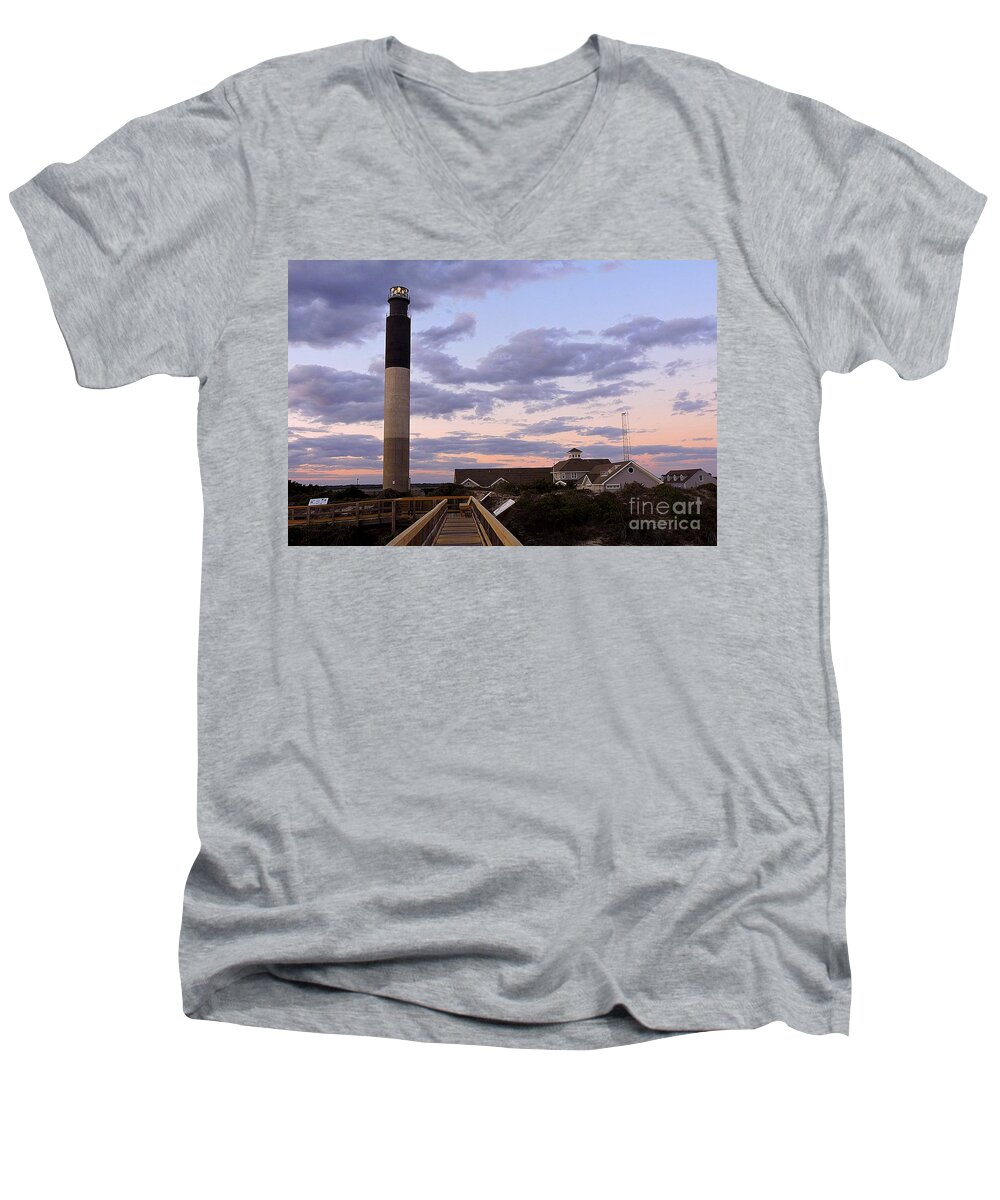 Art Men's V-Neck T-Shirt featuring the photograph Oak Island Lighthouse by Shelia Kempf