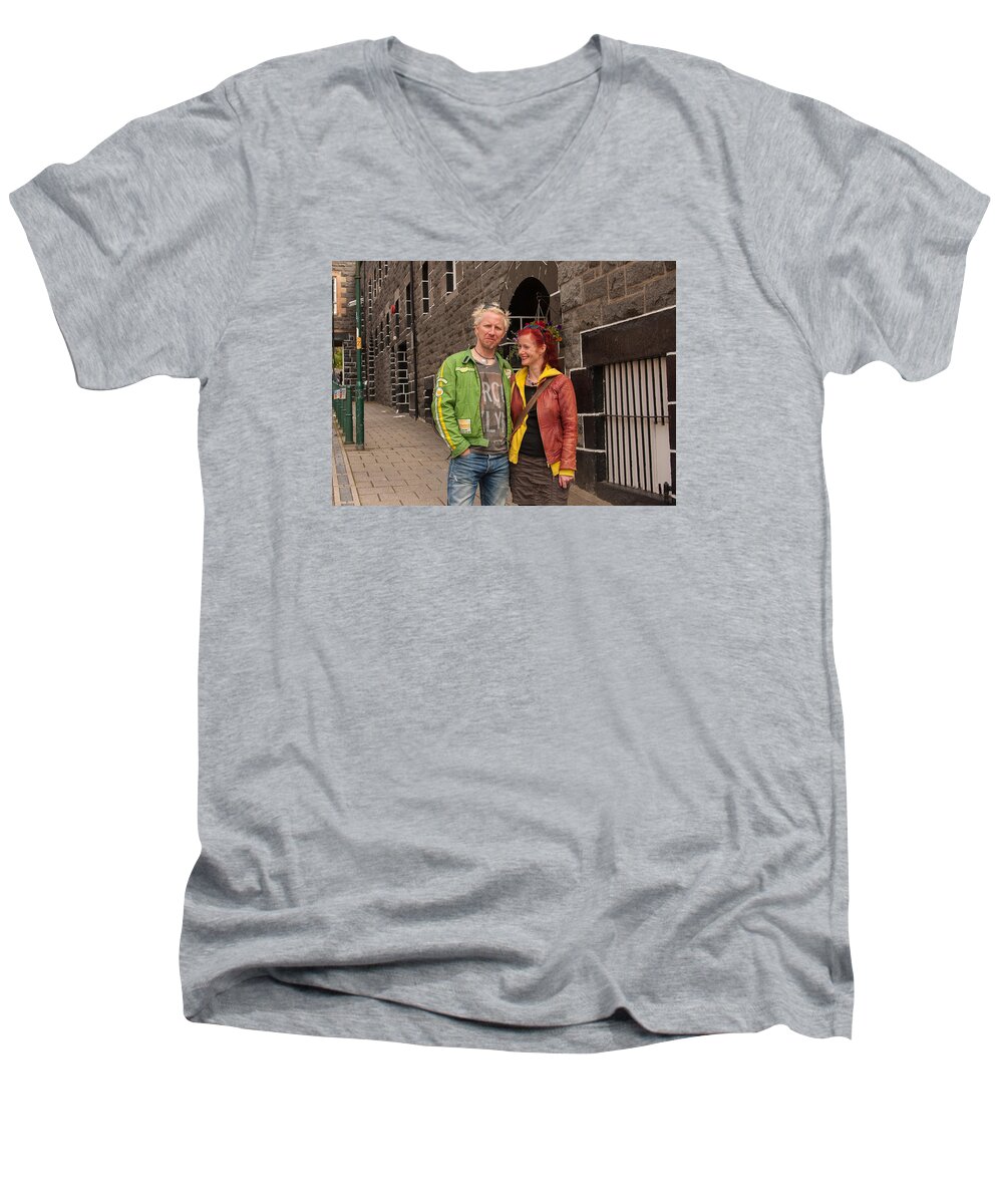 Scotland Men's V-Neck T-Shirt featuring the photograph Oban Tourists by Kathleen McGinley