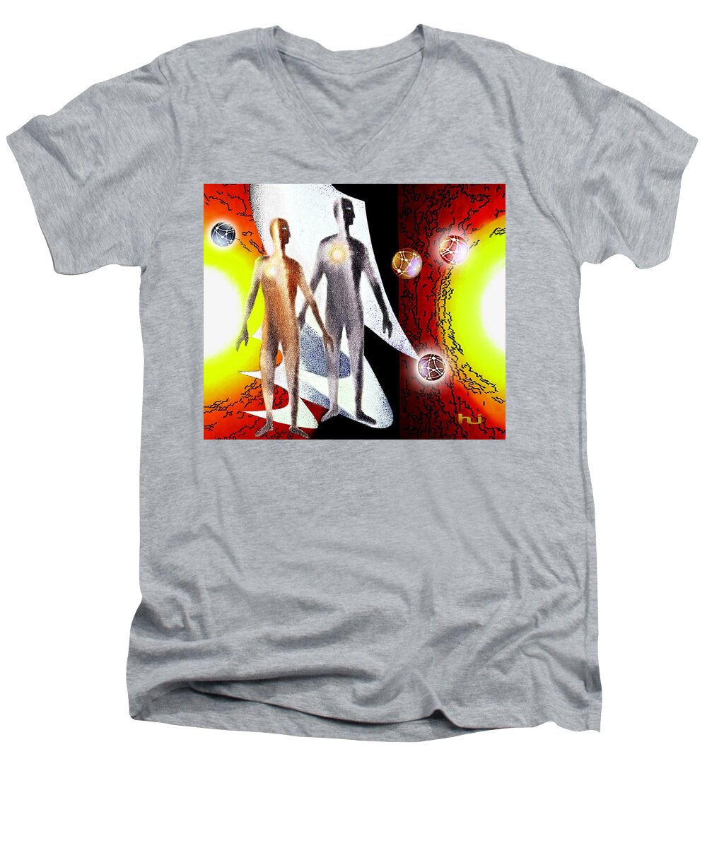 Observing Men's V-Neck T-Shirt featuring the painting Observing by Hartmut Jager