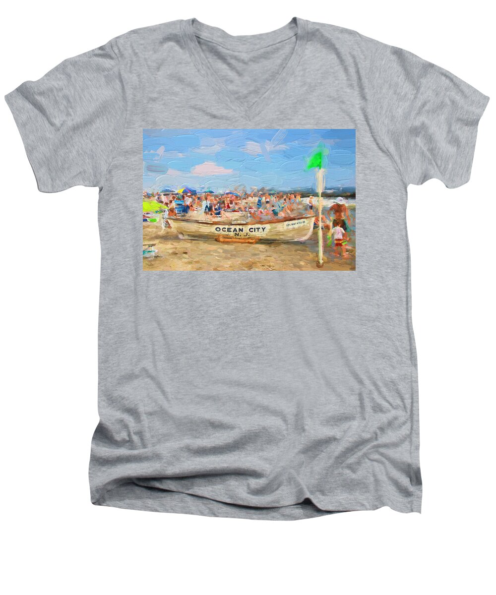 Ocean City Rescue Men's V-Neck T-Shirt featuring the photograph Ocean City Rescue Boat 2 by Allen Beatty