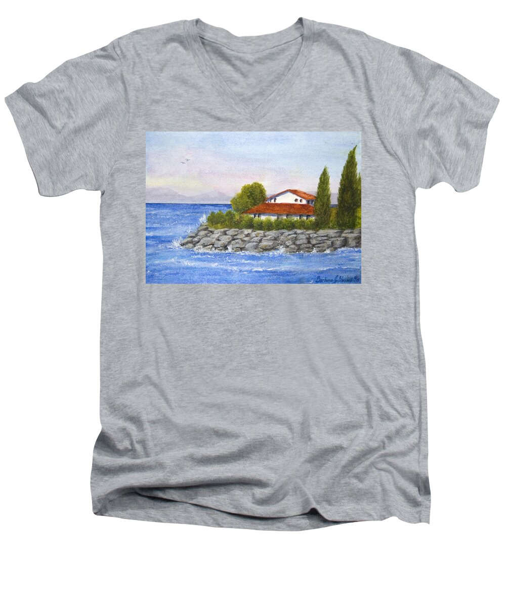 Ocean Men's V-Neck T-Shirt featuring the painting Ocean Scene by Barbara J Blaisdell