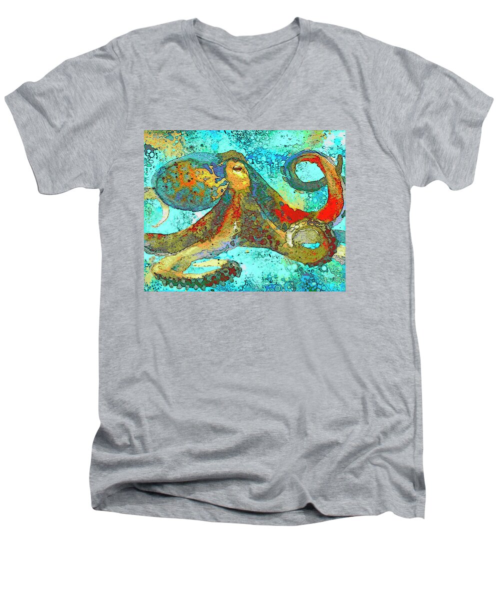 Octopus Men's V-Neck T-Shirt featuring the painting Caribbean Tango by Sandra Selle Rodriguez