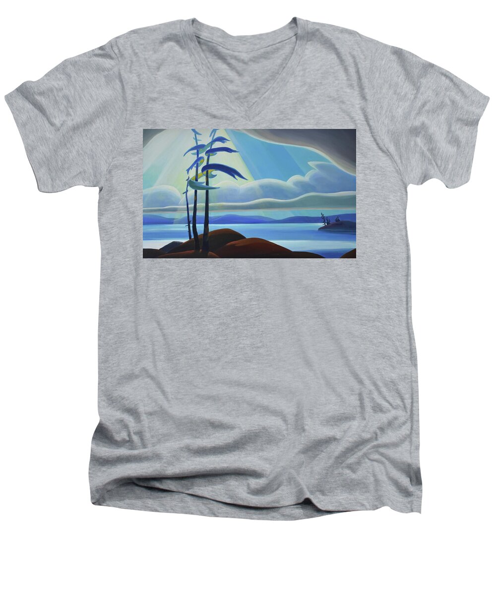 Group Of Seven Men's V-Neck T-Shirt featuring the painting Ode to the North II - Center Panel by Barbel Smith