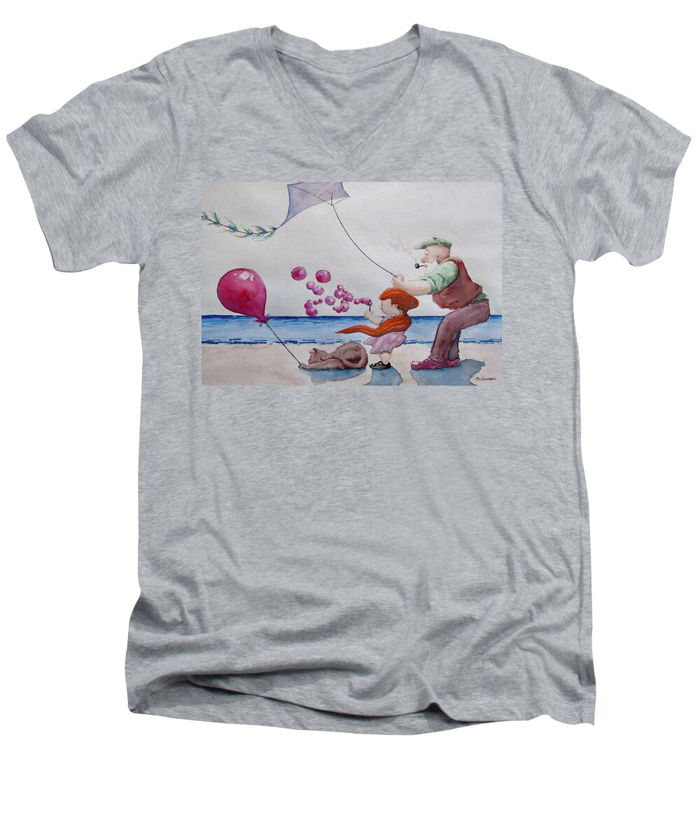 Painting Men's V-Neck T-Shirt featuring the painting Oh My Bubbles by Geni Gorani
