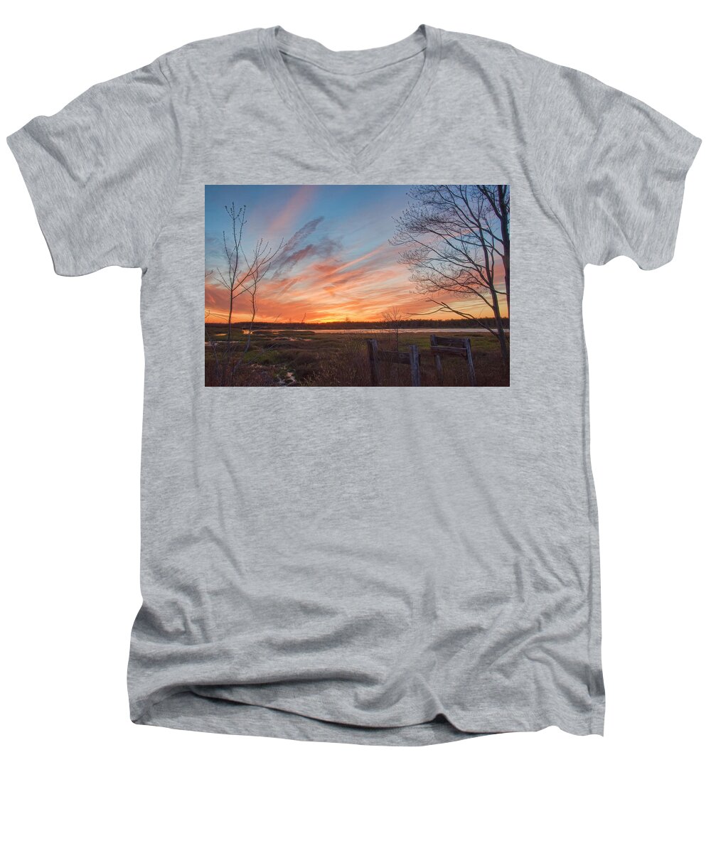 Sunset Men's V-Neck T-Shirt featuring the photograph Old Bog Sunset by Beth Venner