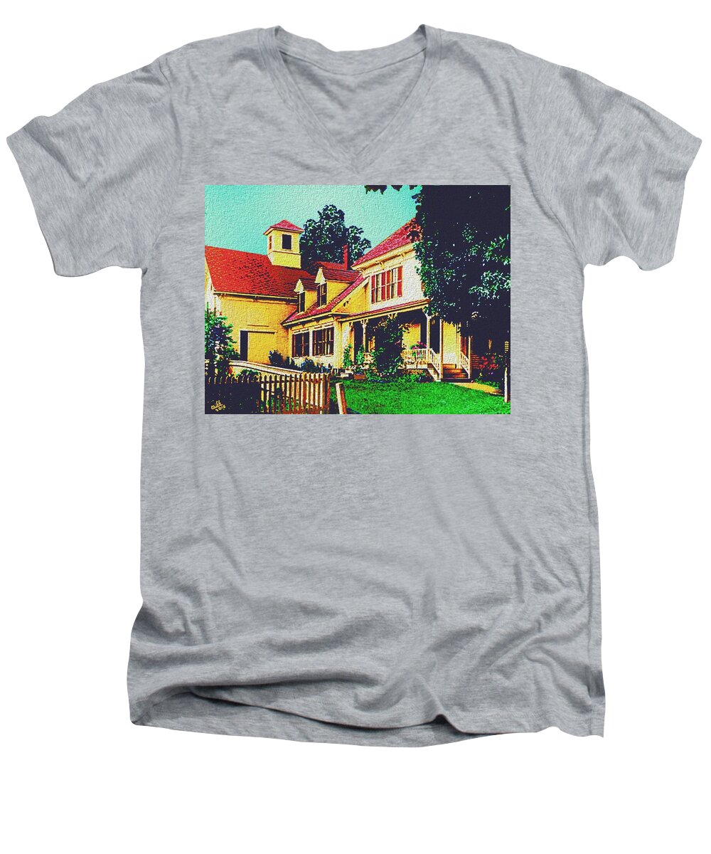 Farm Men's V-Neck T-Shirt featuring the painting Old Farmhouse by Cliff Wilson