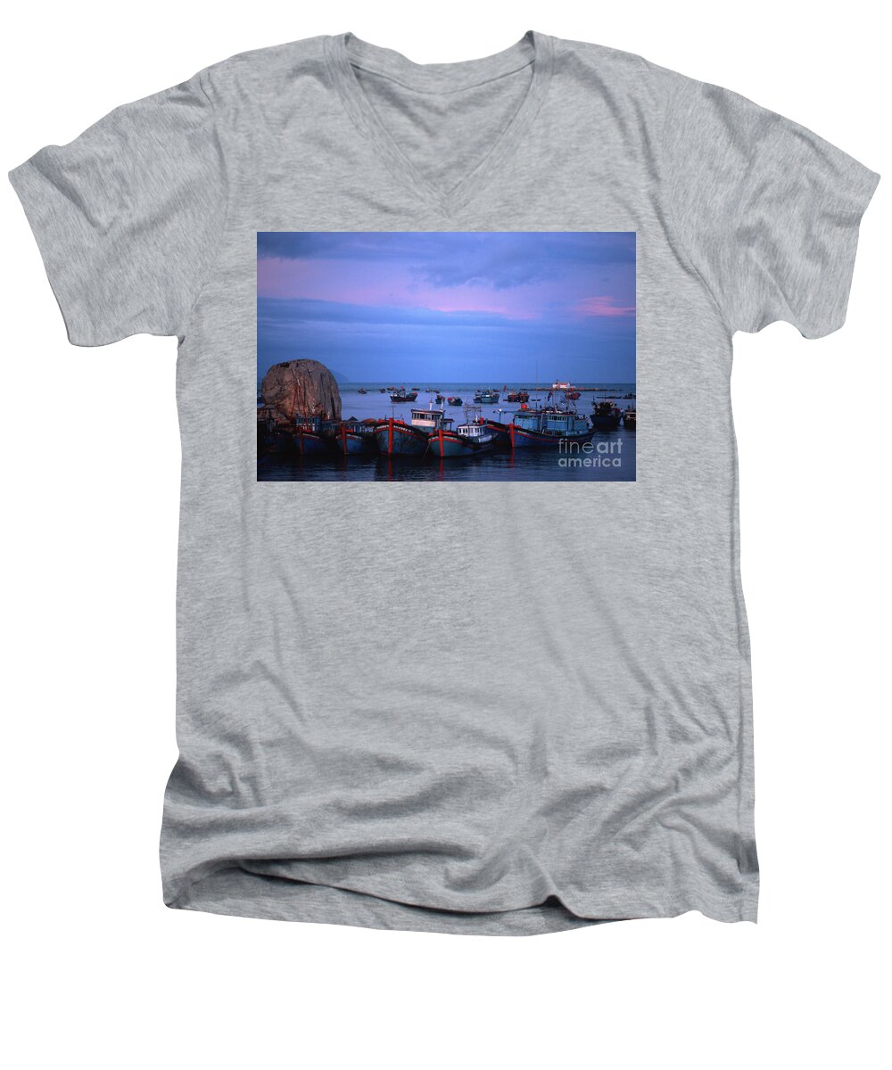 Old Port Men's V-Neck T-Shirt featuring the photograph Old Port of Nha Trang in Vietnam by Silva Wischeropp