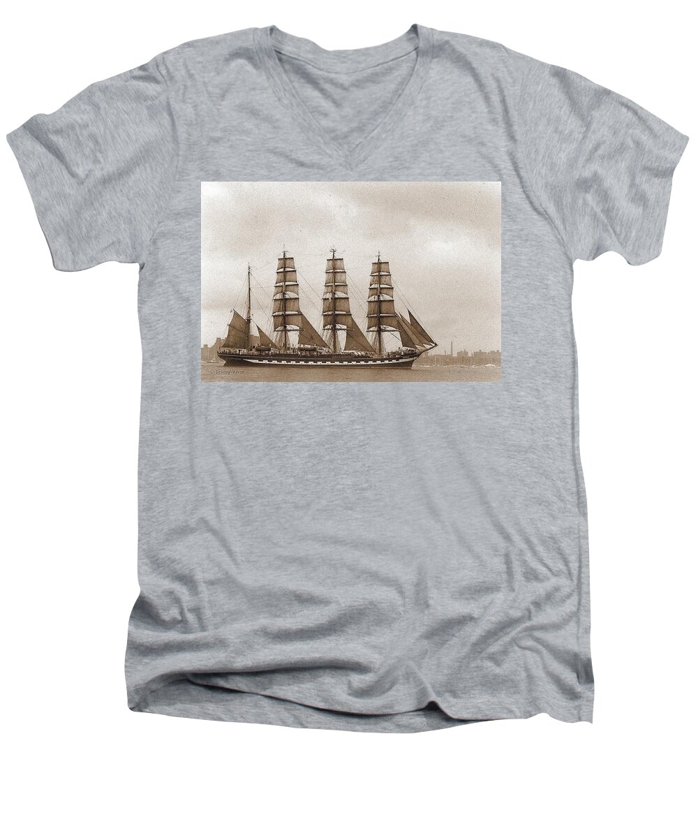 Tall Ship Men's V-Neck T-Shirt featuring the photograph Old Time Schooner by Tracey Vivar