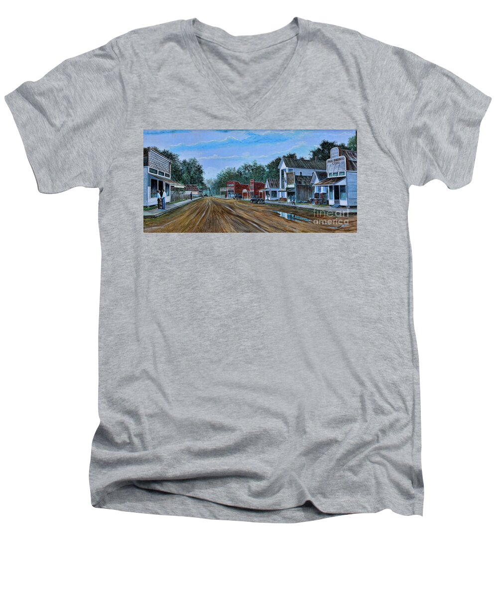 Breaux Bridge Men's V-Neck T-Shirt featuring the photograph Old Town Breaux Bridge LA by Chuck Kuhn