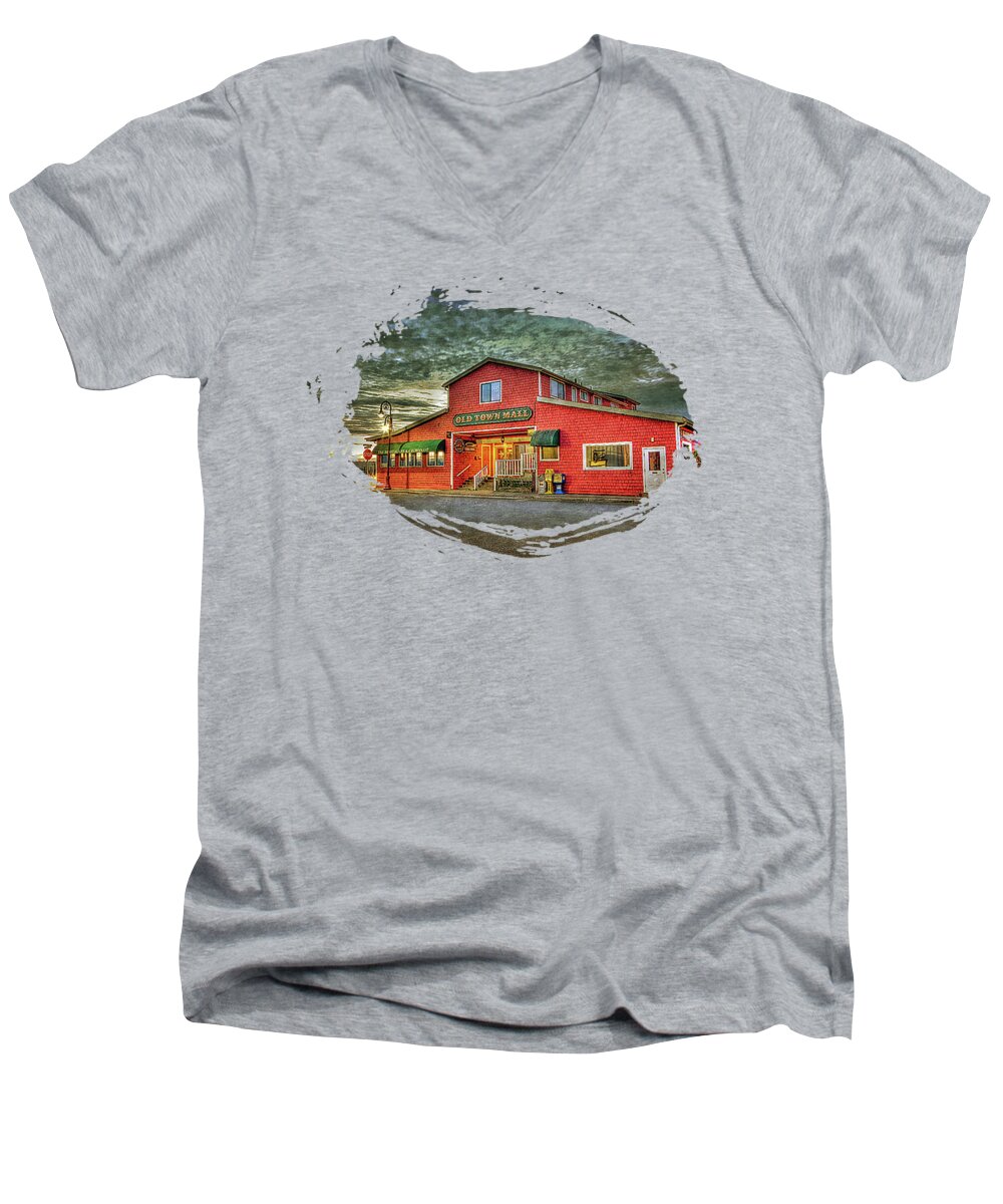 Hdr Men's V-Neck T-Shirt featuring the photograph Old Town Mall Bandon by Thom Zehrfeld