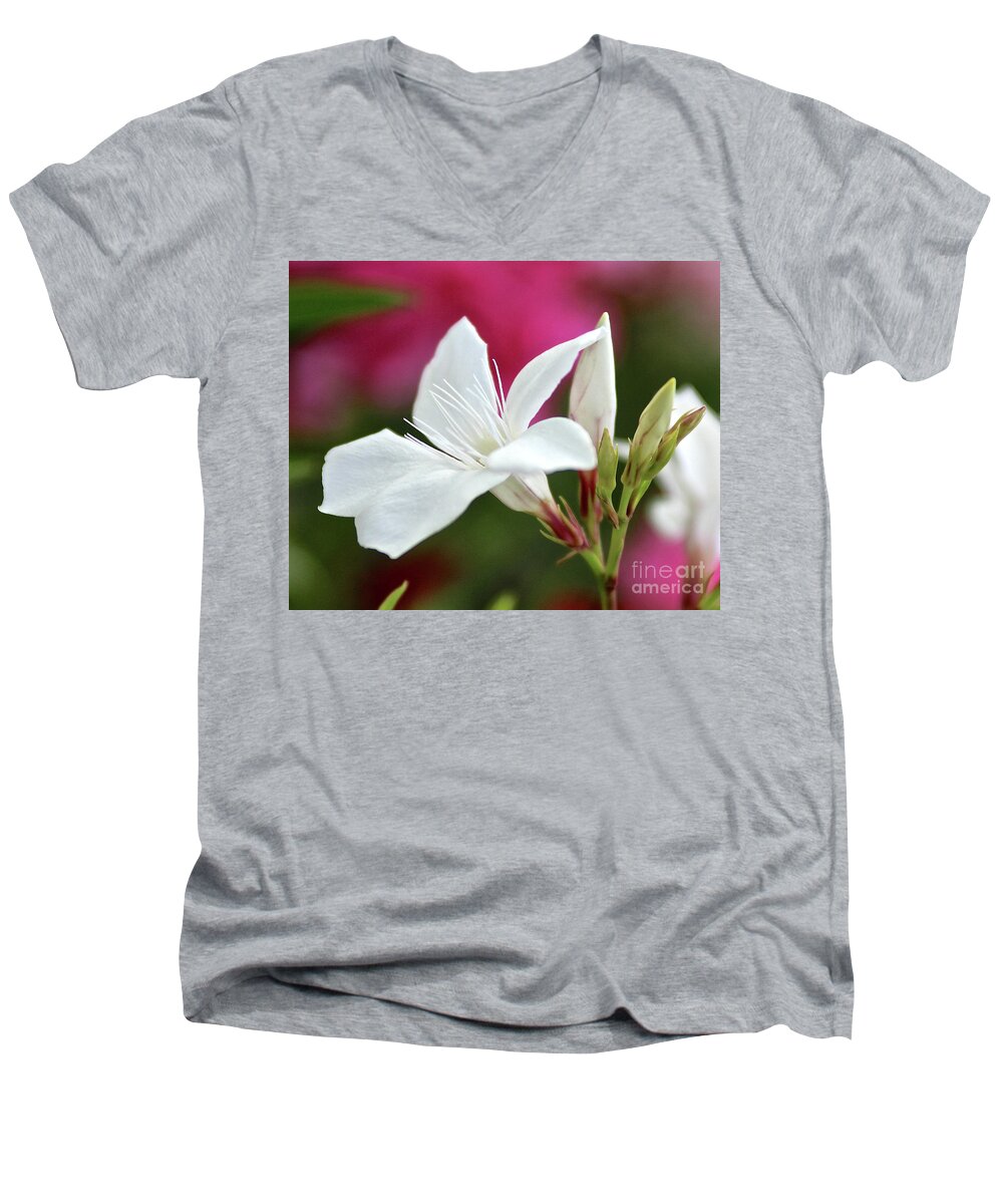 Oleander Men's V-Neck T-Shirt featuring the photograph Oleander Casablanca 2 by Wilhelm Hufnagl