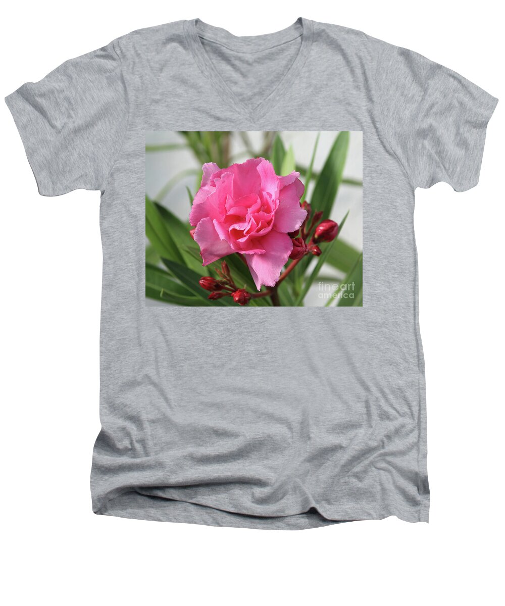 Oleander Men's V-Neck T-Shirt featuring the photograph Oleander Splendens Giganteum 1 by Wilhelm Hufnagl