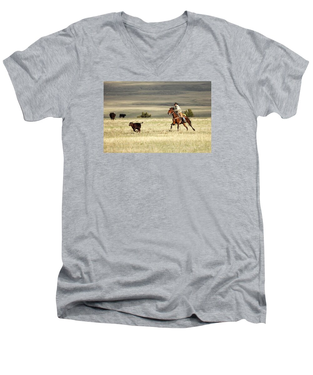 Calf Men's V-Neck T-Shirt featuring the photograph One Got Away by Todd Klassy