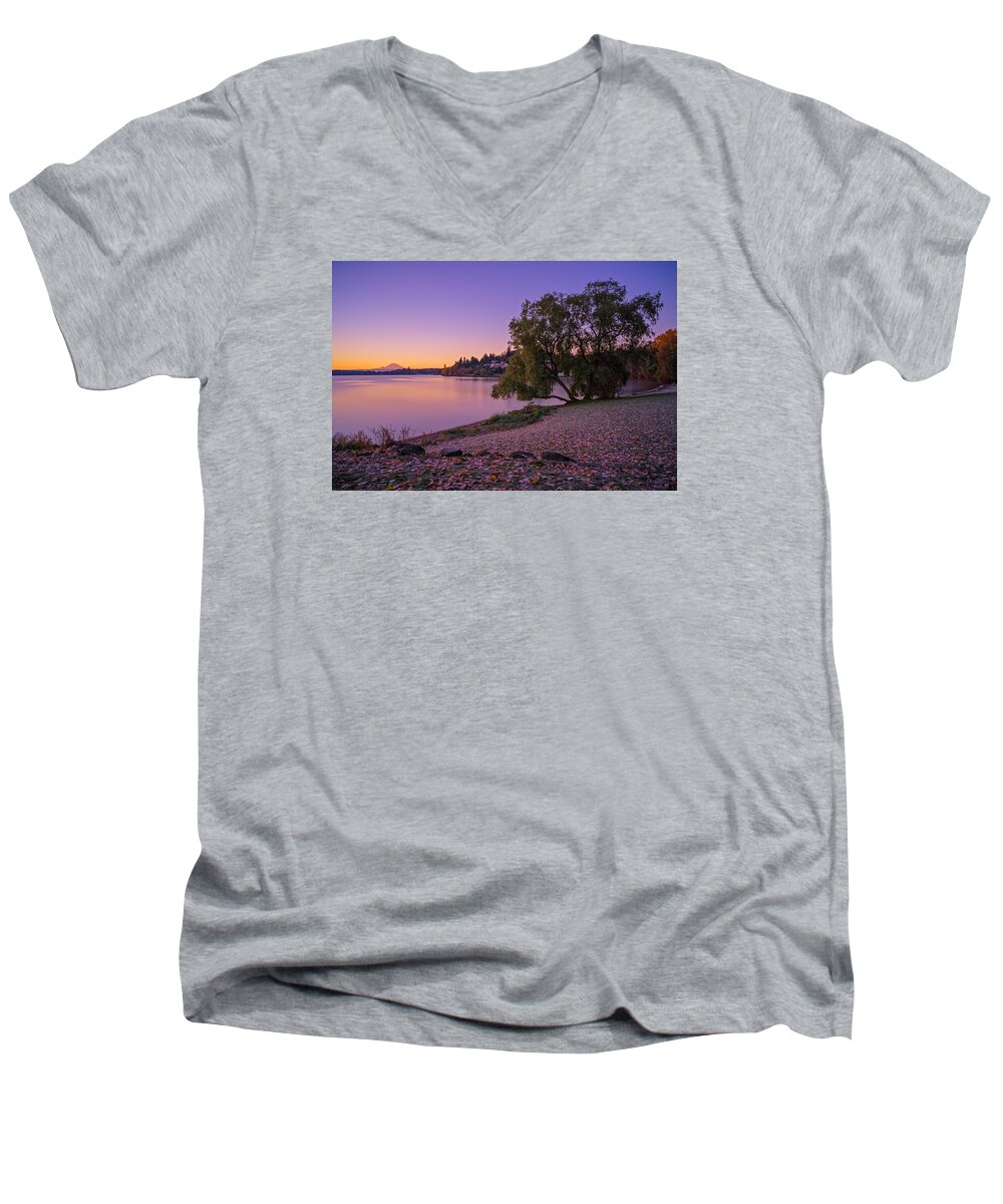 Lake Men's V-Neck T-Shirt featuring the photograph One Morning at the Lake by Ken Stanback