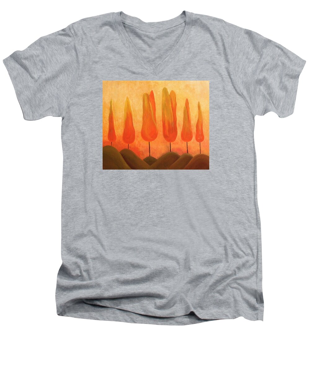 Landscape Men's V-Neck T-Shirt featuring the painting One treeperhill by John Stuart Webbstock