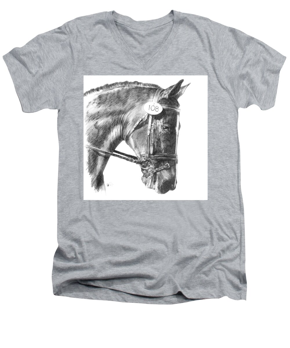 Horse Men's V-Neck T-Shirt featuring the drawing Opaque by Barbara Keith