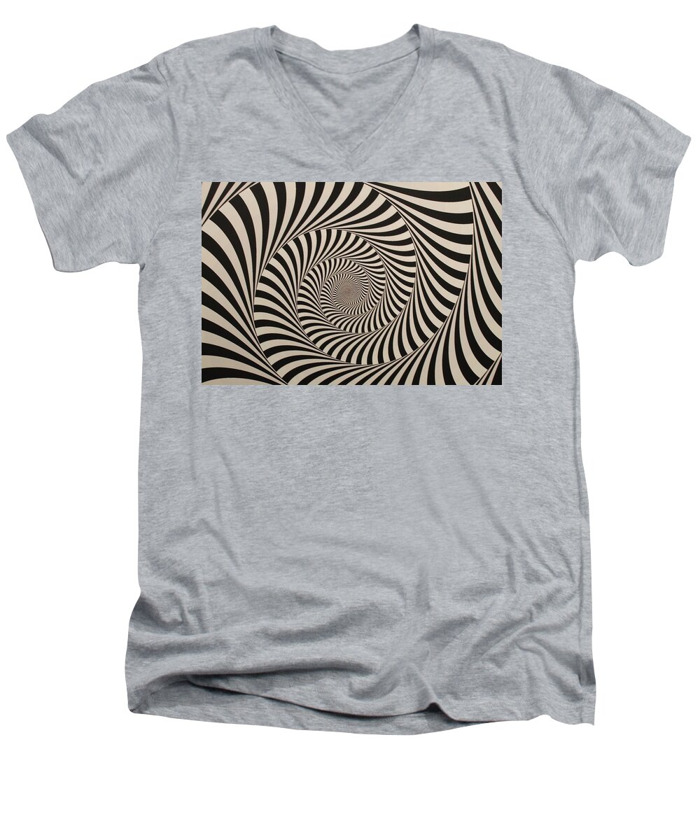 Optical Illusion Men's V-Neck T-Shirt featuring the digital art Optical Illusion Beige Swirl by Sumit Mehndiratta
