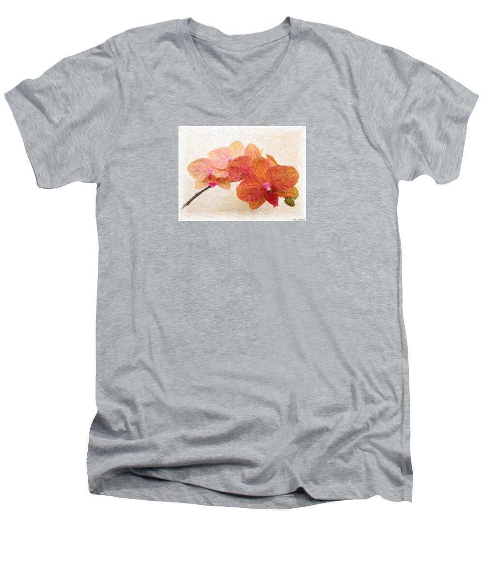 Orchid Men's V-Neck T-Shirt featuring the painting Orchid Beauty by Marian Lonzetta