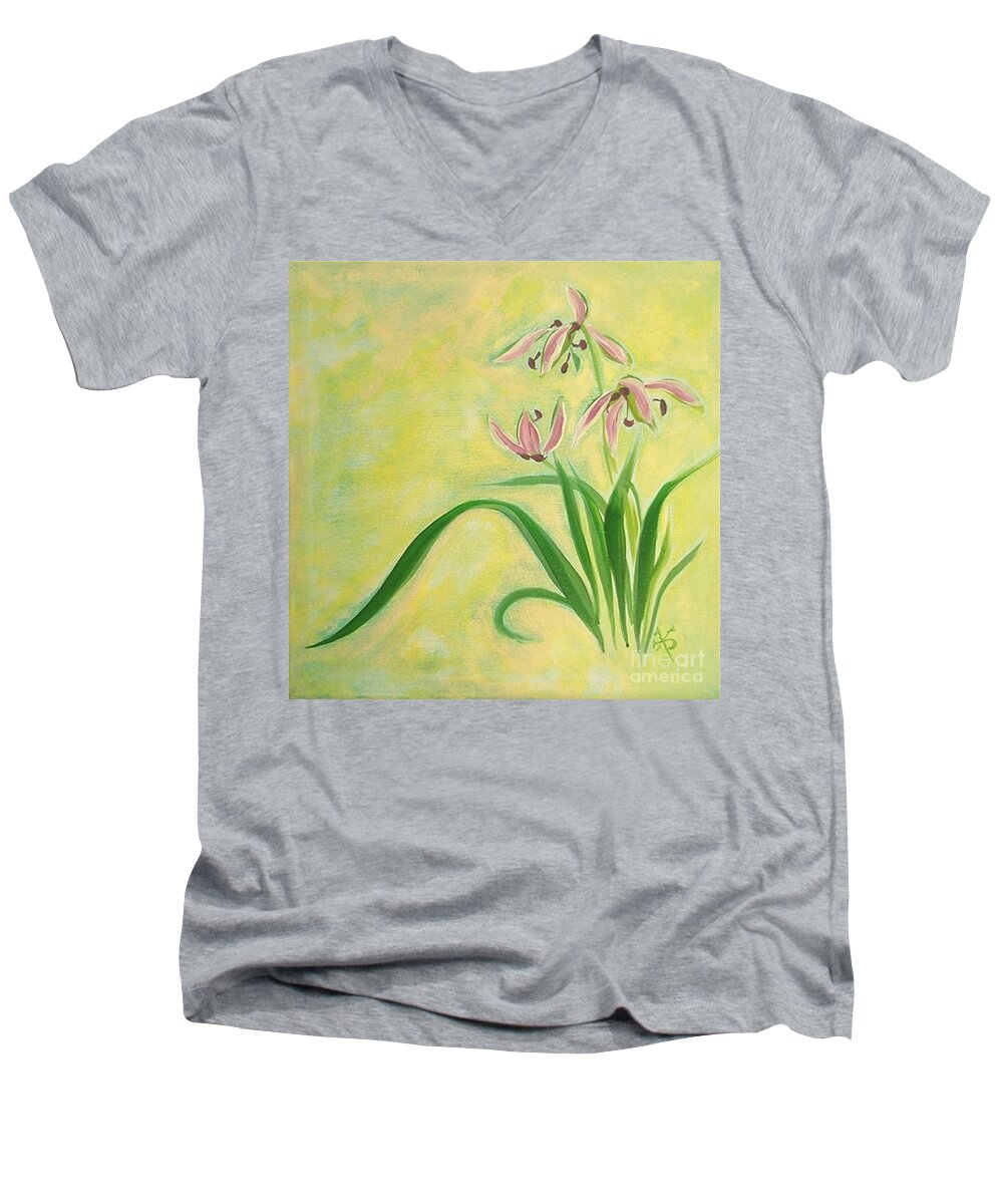 Flowers Men's V-Neck T-Shirt featuring the painting Orchid by Wonju Hulse