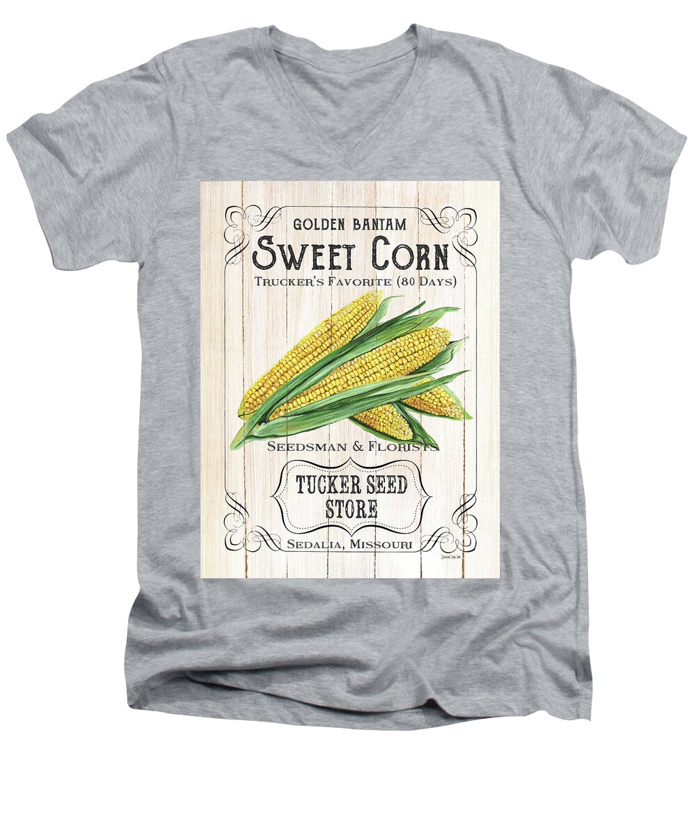 Corn Men's V-Neck T-Shirt featuring the painting Organic Seed Packet 4 by Debbie DeWitt