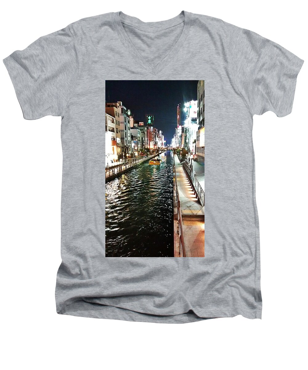 Osaka Men's V-Neck T-Shirt featuring the photograph Osaka waterway by Bill Hamilton