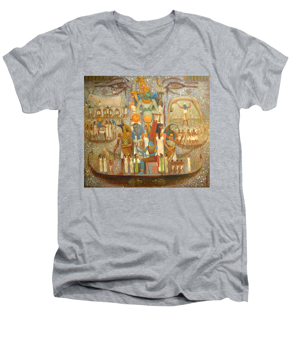 Osiris Men's V-Neck T-Shirt featuring the painting Osiris by Valentina Kondrashova