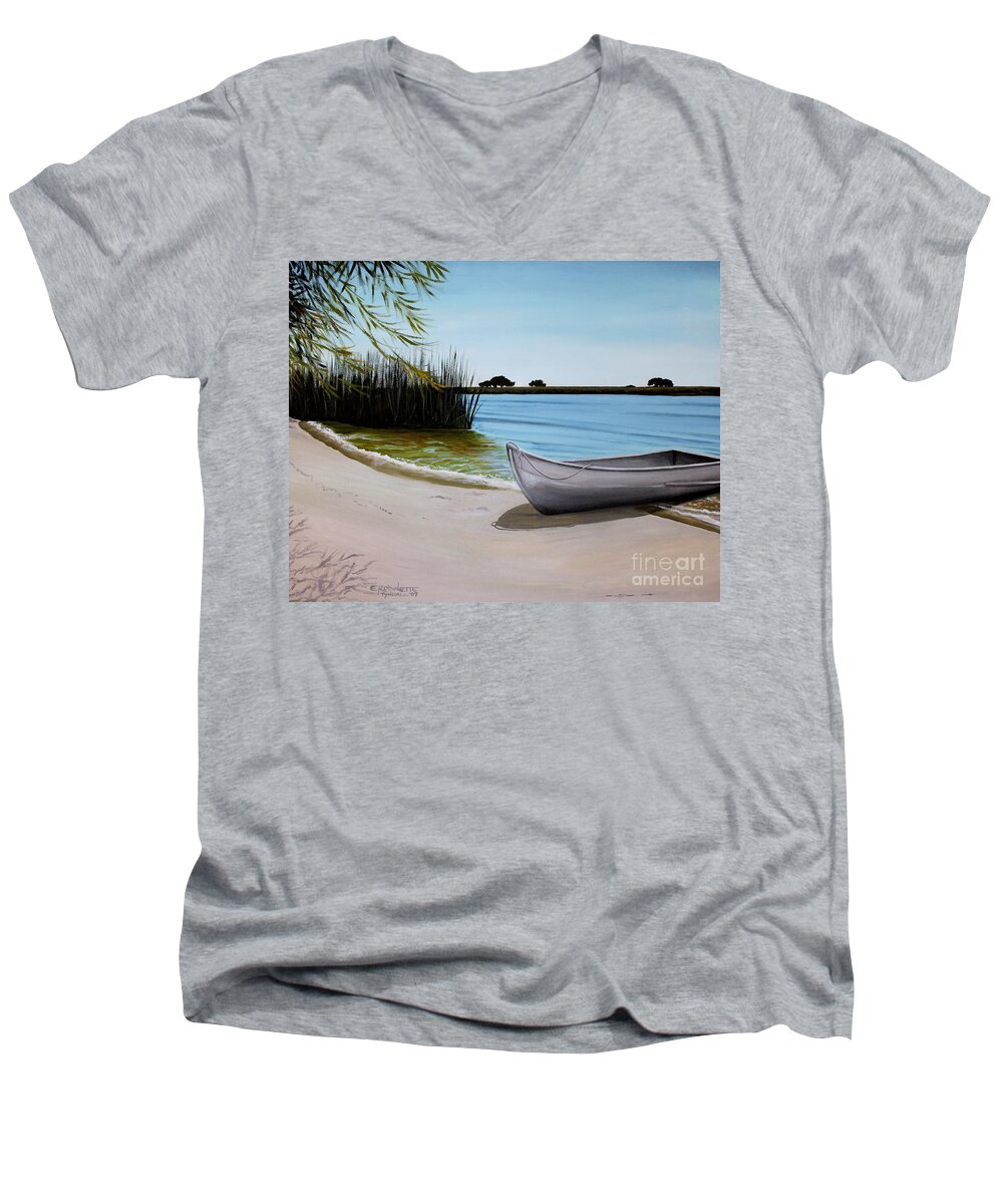 Landscape Men's V-Neck T-Shirt featuring the painting Our Beach by Elizabeth Robinette Tyndall