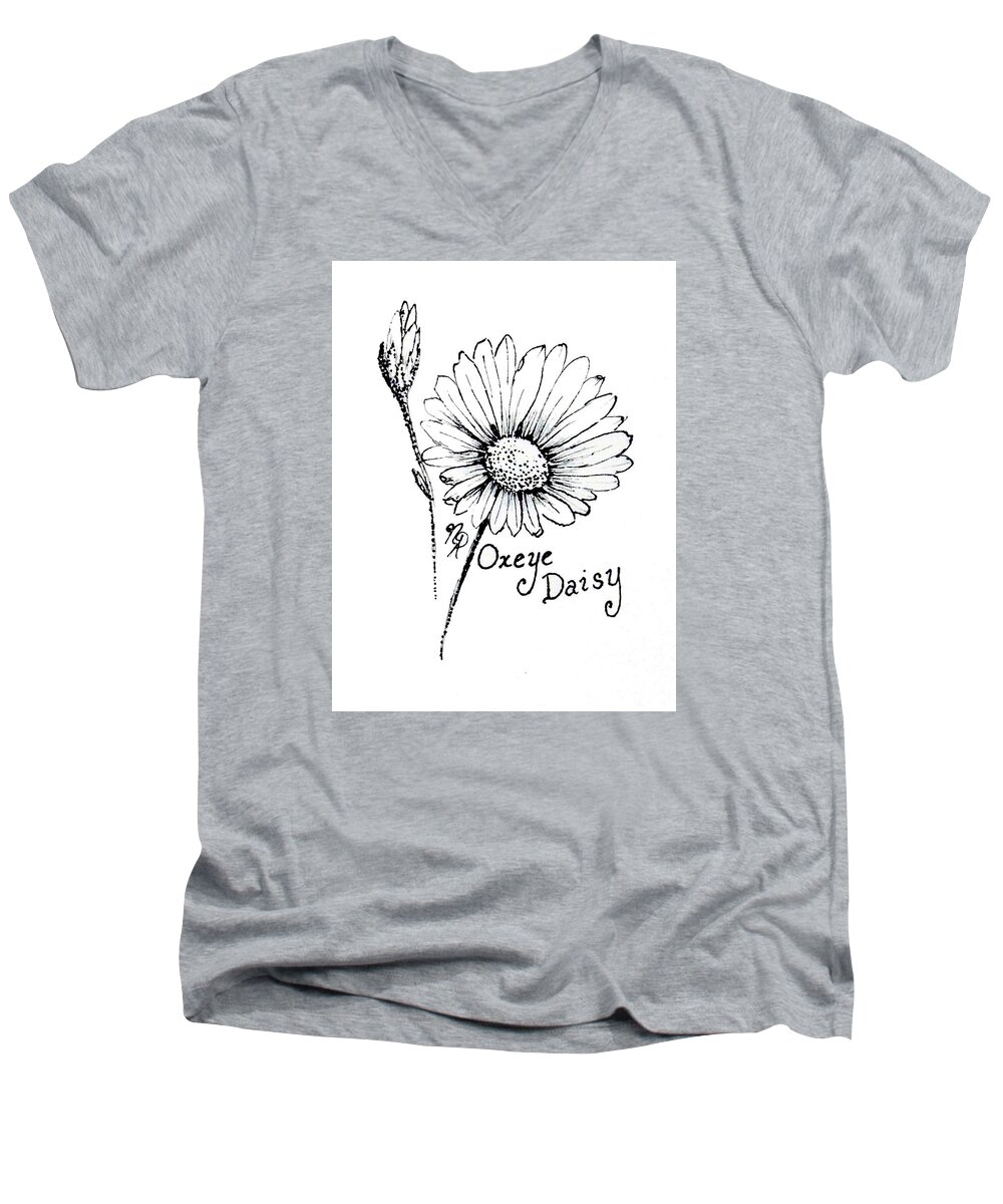 Oxeye Men's V-Neck T-Shirt featuring the drawing Oxeye Daisy by Nicole Angell