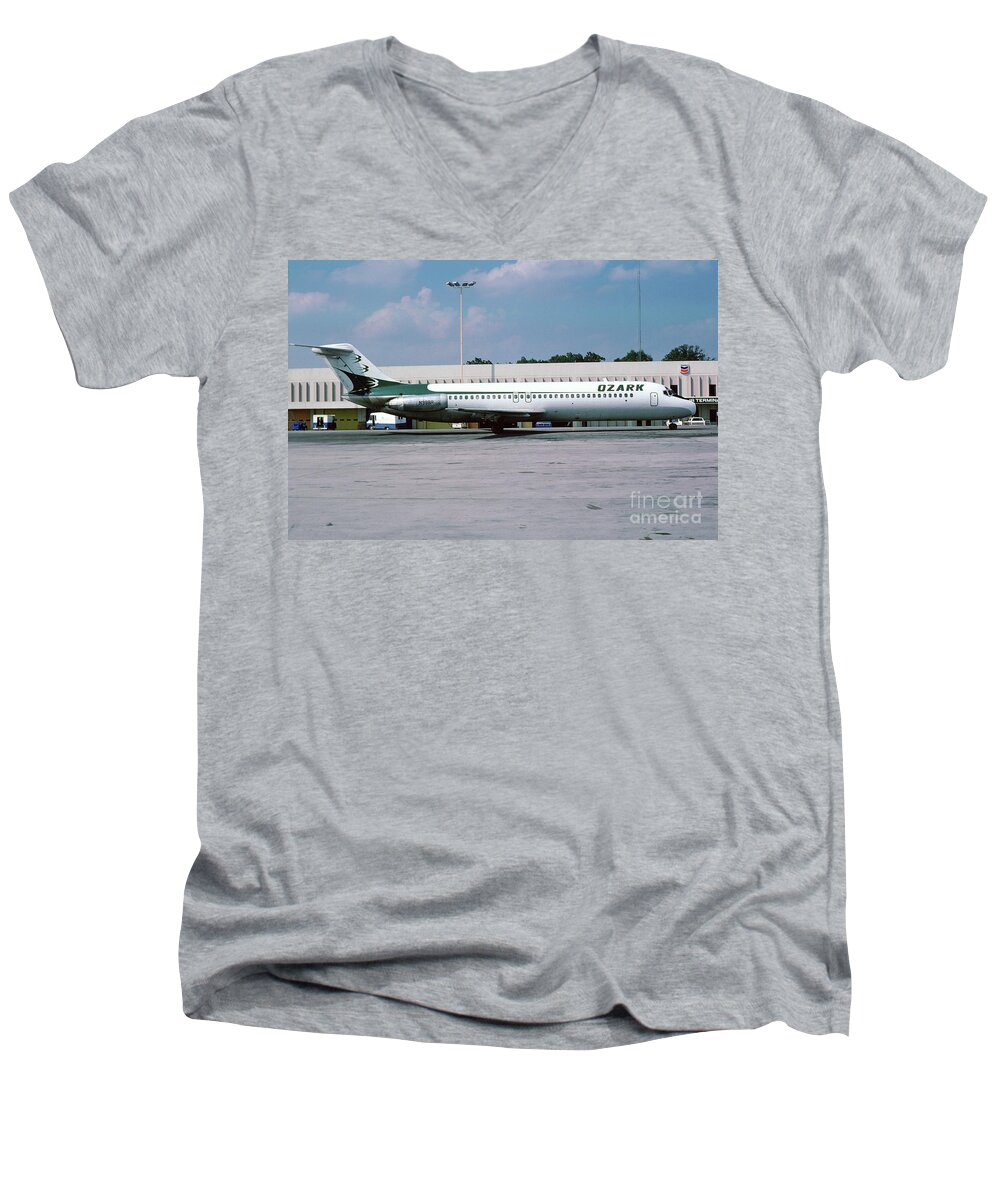 N998r Men's V-Neck T-Shirt featuring the photograph Ozark Airlines Douglas DC-9-32, N998R by Wernher Krutein